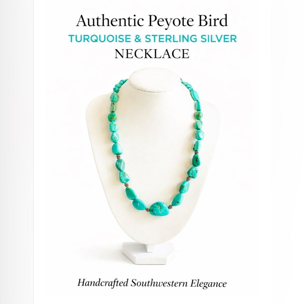 Genuine Peyote Bird Turquoise & Sterling Silver Necklace.📿 Like NEW!